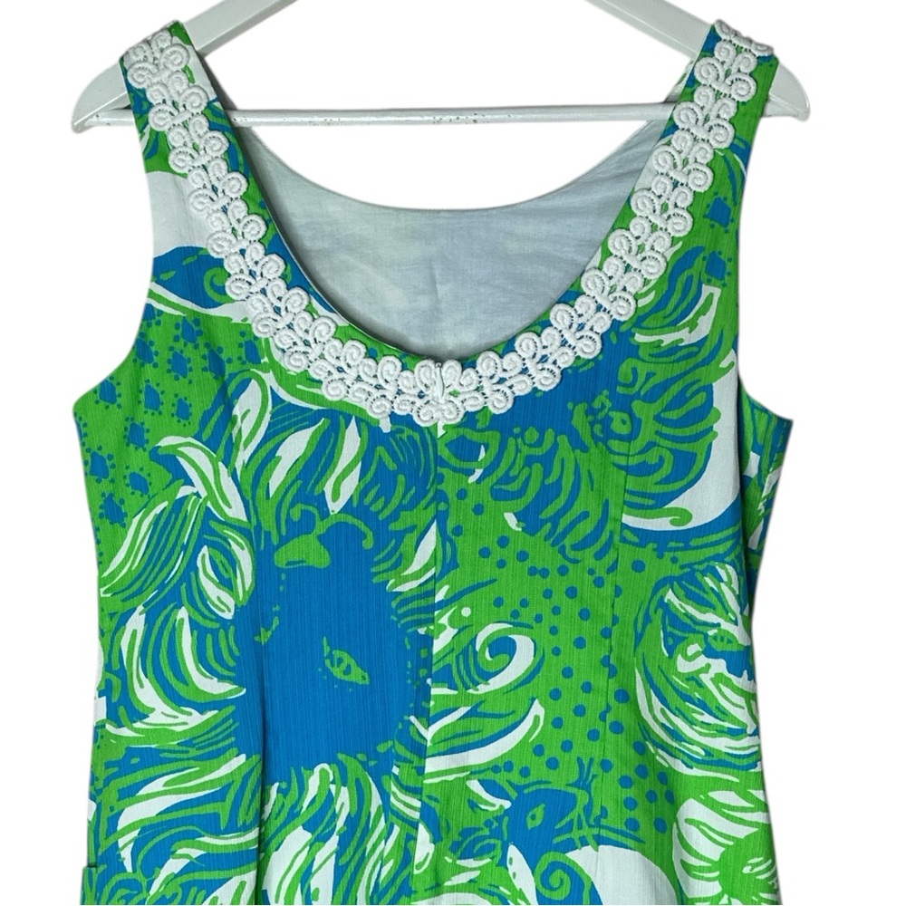 Lilly Pulitzer Liz Limeade Roar Of The Jungle Lace Green Blue Shift Dress Sz 10 - Picture 6 of 11